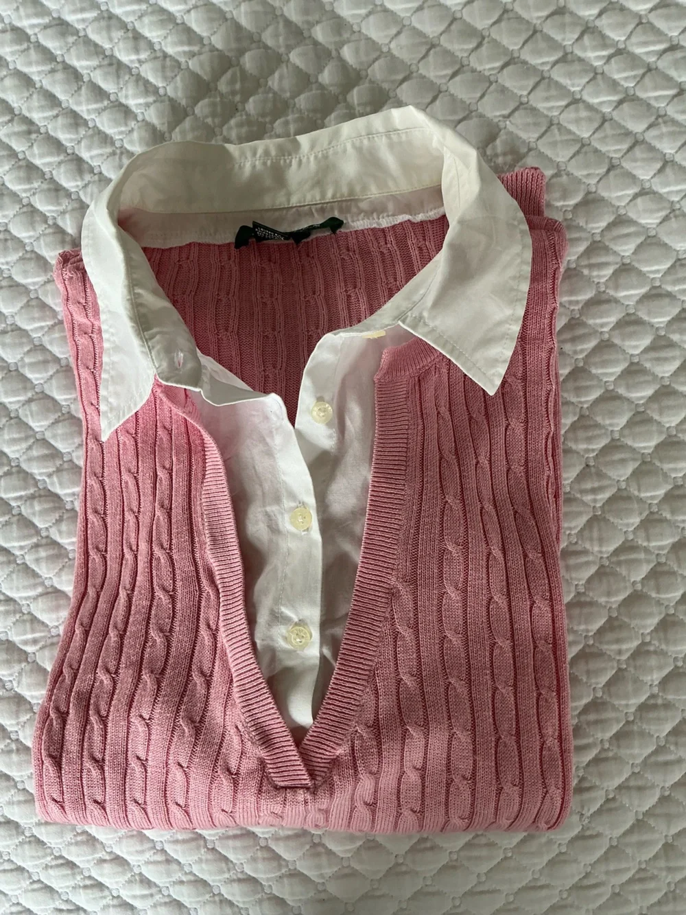 Lauren Ralph Lauren Pink Silk Blend Cable-Knit Sweater with White Collar 2X